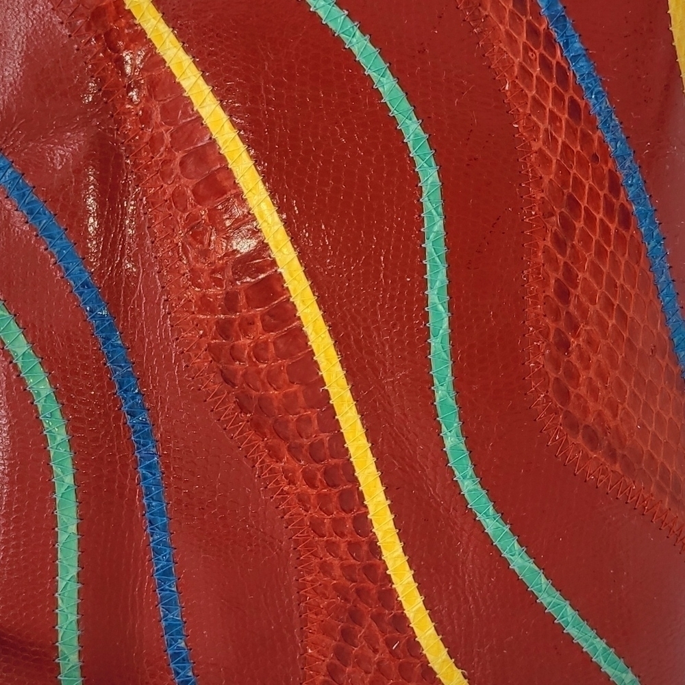 Vintage 80s ASPECTS Red Snakeskin Patchwork Crossbody Bag - Genuine Exotic Leath - Picture 4 of 15